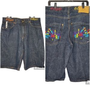 Parish Mens Embellished Dark Blue Denim Jean‎ Shorts size 38 Embroidery Pockets
